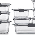 Rubbermaid Brilliance Glass Food Storage Containers, Assorted Sizes, Set of 9, BPA-Free, Leak-Proof, Clear