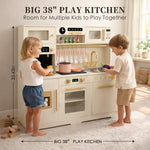 Play Kitchen for Kids, Wooden Pretend Toy Kitchen Set with Appliances & Smart Storage, Kids Kitchen Playset with 49 Toy Food & Cookware Accessories for Toddlers, Stove, Play Sink, Gift for Ages 3+