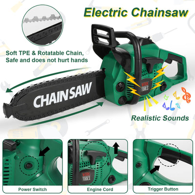Vextronic Kids Tool Set 36 PCS with Electric Toy Chainsaw Drill Circular Saw with Realistic Sounds, Toy Tool Set for Toddlers 3 4 5 6 7 8, Pretend Play Kids Power Tools Kit Gift for Boys Girls