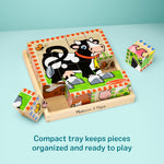 Melissa & Doug Farm Wooden Cube Puzzle with Storage Tray – 6-in-1 Animal Puzzle for Toddlers and Preschoolers – 16 Wooden Cubes – Farm Toy for Kids Ages 3+ - FSC Certified