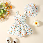 Toddler Baby Girl Summer Clothes Halter Floral Romper Dress Backless Outfits with Hat 9-12 Months White