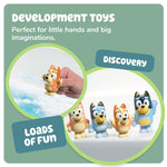 TOMY Toomies Bluey Bath Toy Squirters - Includes Bandit, Chilli, Bingo, and Bluey Figures – Toddler Water Toys for Pool or Bathtub Play - Toddler Toys Ages 18 Months and Up