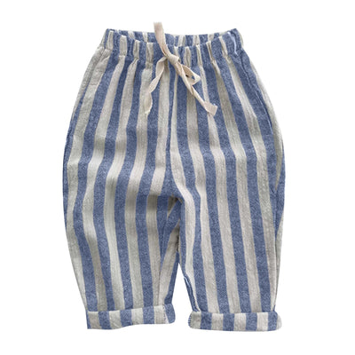 RGDYPKO Boys Striped Pants Toddler Baby Linen Harem Pants Soft Comfortable Stretchy Drawstring Elastic Waisted Trousers Blue