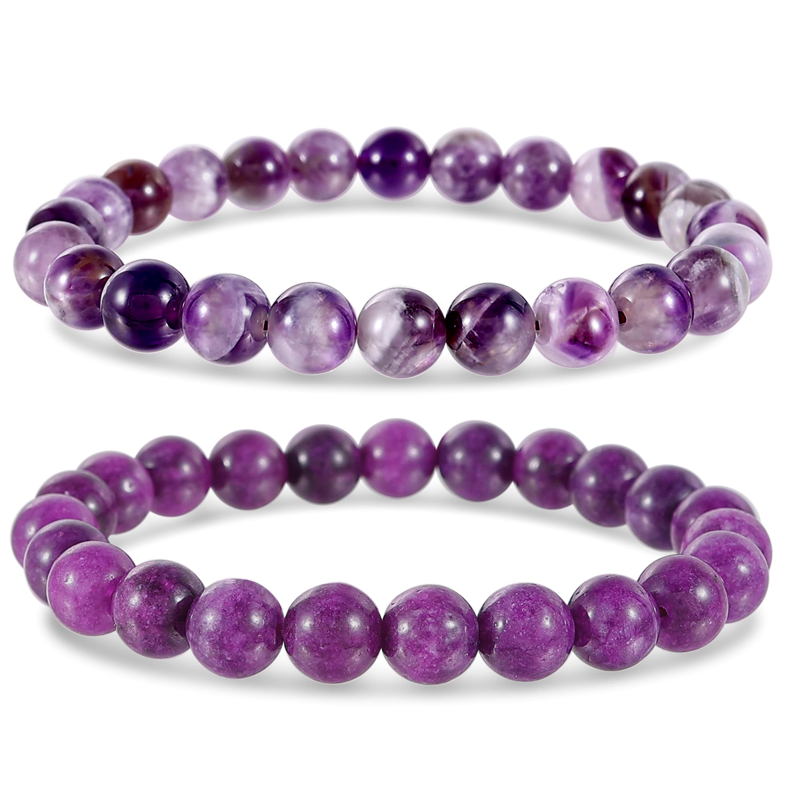 Bivei Natural Gemstone Semi Precious Healing Crystals Handmade Stretchy Round Beads Bracelet, Enhance Positive Energy