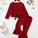 Kucnuzki 3T 4T Girl Clothes Toddler Girl Outfit Long Sleeve Plain T Shirts Tops Bell Bottoms Red Pants Little Girl Outfit Fall Winter Clothes