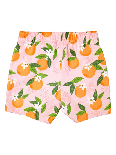 RUGGEDBUTTS Boys UPF50+ Sun Protection Fruits & Florals Swim Trunks - Orange You The Sweetest, 2T