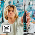 Made by Dentists Sonic X Electric Toothbrush – Rechargeable Kids Sonic Toothbrush, 8X Plaque Removal, 2 Speed Modes, 2-Minute Timer 6 Brush Heads Included, Tweens Ages 7+, Good Vibes Only Edition