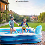QPAU Inflatable Swimming Pool with 2 Seats and Backrests, 80" L x 80" W x 27" D Large Full-Sized Family Pools for Kids and Adults for Backyard, Garden, Outdoors, Blue