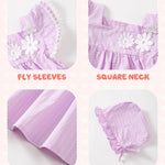 Baby Girl Clothes 3 6 Month Girl Clothes Summer Purple Dress Ruffle Fly Sleeve Square Neck A Line Casual Sundress Infant Dress Cute 2 Piece Outfit