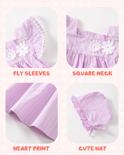 Baby Girl Clothes 3 6 Month Girl Clothes Summer Purple Dress Ruffle Fly Sleeve Square Neck A Line Casual Sundress Infant Dress Cute 2 Piece Outfit