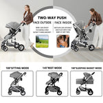 Kinder King 2 in 1 Convertible Baby Stroller, Folding High Landscape Infant Carriage, Newborn Reversible Bassinet Pram, Adjustable Canopy, Diaper Bag, Anti-Shock Toddler Pushchair Stroller, Light Grey