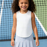 PATPAT Girls 2 Piece Tennis Skirt Set Size 10-11 White Tank Tops and Blue Skort Athletic Sets Sleeveless Shirts + High Waisted Pleated Skirt 2 Piece Outfits Girl Summer Clothes Workout Outfit
