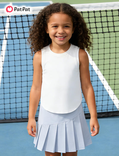 PATPAT Girls 2 Piece Tennis Skirt Set Size 10-11 White Tank Tops and Blue Skort Athletic Sets Sleeveless Shirts + High Waisted Pleated Skirt 2 Piece Outfits Girl Summer Clothes Workout Outfit