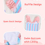 Kucnuzki Baby Girl Bathing Suit One Piece Swimsuit Pink Strip Bikini Set Baby 4T 5T Swimsuit Girls Toddler Ruffled Sleeveless Bathing Suits for Kids