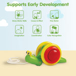 PlanToys® Snail Pull Toy for Toddlers | Eco-Friendly Wooden Toy for Fine Motor Skills & Coordination | Montessori Walking Toys for Babies