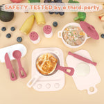 TYRY.HU 11Pcs BPA Free Kids Play Kitchen Accessories Toy, Silicone Pretend Play Food Sets,Cooking Toys Set with Pots & Pans,Pretend Cooking Toys, Montessori Learning Gifts for Toddlers 1-3,Pink