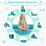 FURNAWAY Modular Kids Play Sofa Multifunctional Kids Sofa Convertible Foam Floor Mat Convertible Play Fort Inspire Children's Creativity and are Made of Velvet Fabric for Both Boys and Girls (Cyan)