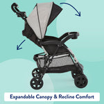 Kolcraft Cloud Plus Lightweight Baby & Toddler Umbrella Stroller with Large Storage Basket and Canopy, Reclining Seat, Child and Parent Trays, Compact Easy Fold for Travel - Slate Gray