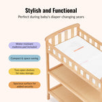 Dream On Me Emily Changing Table, Compact and Lightweight, Solid New Zealand Pinewood, Elevated Safety Rails, Two Storage Shelves, Includes Water-Resistant 1" Changing Pad — Natural