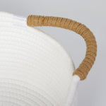 Baskets for Gifts Empty, Small Woven Cotton Rope Gift Basket for Organizing, Cute Cat Dog Toy Bin Box, Baby Nursery Storage Organizer, White Storage Bin with Brown Handles, 13" x 9" x 5"