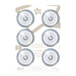 Set of six circular components with branding on a white background