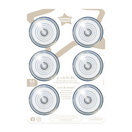 Set of six circular components with branding on a white background