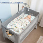 5 in 1 Baby Crib, Baby Playards Pack and Play Portable Travel Baby Playpen with Toys & Music Box, Mattress for Girl Boy Infant Newborn
