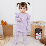 FOCUSNORM Toddler Baby Girl Outfits Ruffle Long Sleeve Lettuce Trim Tops + Flare Pants Set Toddler 2Pcs Fall Winter Clothes (Purple, 18-24 Months)