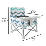 Nuby Easy Go Pop-Up Booster Seat with Removable Tray - 6+ Months - Portable Booster Seat for Floor for Indoor/Outdoor Use - 3-Point Safety Adjustable Straps - Includes Travel Bag - Chevron
