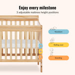 Dream On Me Aden 4-in-1 Convertible Mini Baby Crib in Natural, GreenGuard Gold & BSA, Sustainable Pinewood, Non-Toxic Finish, 3 Mattress Heights, Converts to Mini Day & Twin-Size Bed