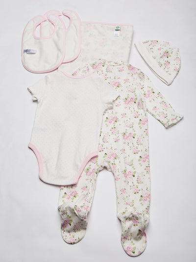 Little Me Baby Girls' Newborn Essentials Cabbage Rose Layette Gift Set, Pink Floral, 6 Months