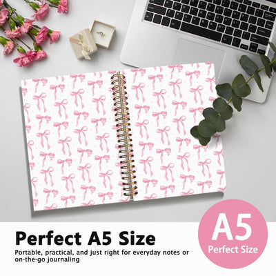 LIANGW Cute Pink Diary Journal for Teen Girls & Women, Cute School Supplies - Cute Preppy Bow Stuff Birthday Gifts for Women Girls, Coquette Stuff Pink Bow Bible Hardcover Spiral Notebook 5.5x8.3