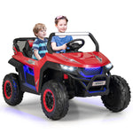 Costzon 2-Seater Ride on Car for Kids, 12V Kids' Electric Vehicles w/Remote Control, 4 Shock Absorbers, Wireless Music & FM, 3 Speeds, Ambiance Lights, Electric Car UTV for Boys Girls (Red)
