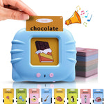 Educational toy with card labeled 'chocolate' and other cards in the background