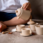 PlanToys Play Kitchen Tea Set Pretend Play Toys - Non-Toxic Wooden Tea Set for Kids and Toddlers