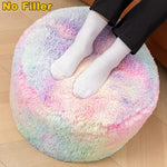 Asuprui Pouf Ottoman Unstuffed Round Bean Bag Poof Ottoman Seat Soft Faux Fur Footrest Stool 20x20x12 Inches Fuzzy Chair Floor Chair Foot Rest with Storage for Living Room Bedroom Rainbow Pouf Cover