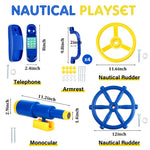 Playground Accessories Backyard Pirate Plastic Ship Playset Plastic Playground Equipment Set with Ship Wheel, Telescope, Safety Handlestoy Phone for Outdoor Playhouse Treehouse Playset(Blue, Yellow)