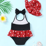Kucnuzki Baby Girl Bathing Suit One Piece Swimsuit Black Swimwear Polka Dot Bikini Set Baby Swimsuit 6-12 Months Toddler Girl Swim Bathing Suits with Hat