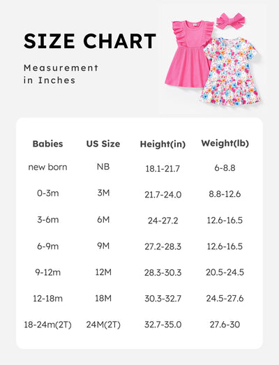 PATPAT Baby Toddler Girl Dresses Infant Ruffle & Short Sleeveless 2 Pack Summer Dress Casual Party Dress Dark Pink 18-24 Months