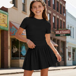 PATPAT Girls Skirt Sets Size 9-10 Years, Black Crop Tops and Elastic Waisted Pleated Skorts 2 Piece Outfits, Girls Y2K Outfits, Kids Clothes Summer Clothes Clothing Sets