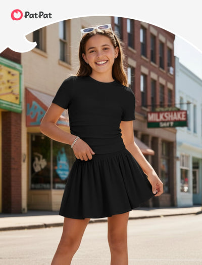 PATPAT Girls Skirt Sets Size 9-10 Years, Black Crop Tops and Elastic Waisted Pleated Skorts 2 Piece Outfits, Girls Y2K Outfits, Kids Clothes Summer Clothes Clothing Sets