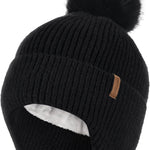 Toddler Baby Winter Hat Warm Fleece Lined Knit Kids Hat with Earflap Infant Newborn Pom Pom Beanie Knit Cap Girls Boys