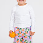 RUGGEDBUTTS Boys UPF50+ Sun Protection Fruits & Florals Swim Trunks - Purple Orange You The Sweetest, 4T
