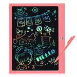 Colorful drawings on a blackboard with a pink frame and pen