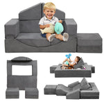 HAHASOLE Modular Kids Play Couch, Kids Sofa Toddler Couch, Foam Play Set with Recliner, Toddler Sofa for Creative Boys & Girls, Convertible Foam Climbing Blocks