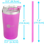 PopYum 13oz Insulated Stainless Steel Kids’ Cups with Lid and Straw, 2-Pack, Purple, Pink, stackable, sippy, baby, child, toddler, tumbler, double wall, vacuum, leak proof