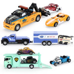 haomsj Truck Toys for Kids 9 PCS Playsets Tow Truck Toy and City Carrier Vehicle,Transport Truck with Die Cast Metal Racing Cars for Boys and Girls Age 3-5 Years