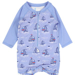RUGGEDBUTTS Baby/Toddler Boy Swimsuit, One Piece Zipper Rash Guard Sunsuit with UPF 50+ Sun Protection - Crabby Cove, 3-6m