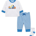 Little Me Clothes for Baby Boys' Work Zone Jogger Set with Socks, Campanula Blue Stripe, 9 Months