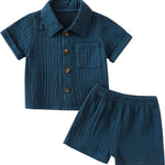 Baby Boys Clothes Set Toddler Infant Boys Button-down Shirt Tops + Cotton Gauze Shorts Summer Outfit 2PCS with Pockets